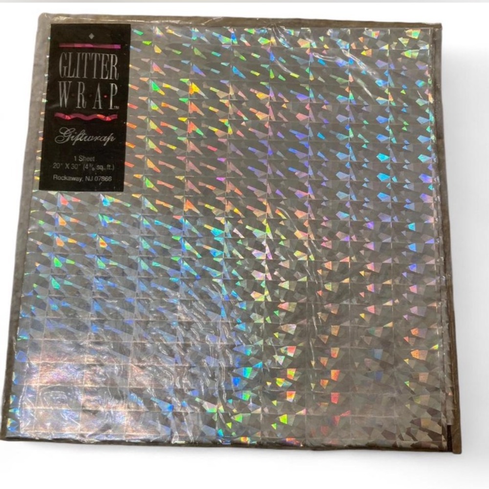 3/$15 Vintage 80’s, 90’s Silver Holographic Gift Wrap, Crafting, Retro Funky